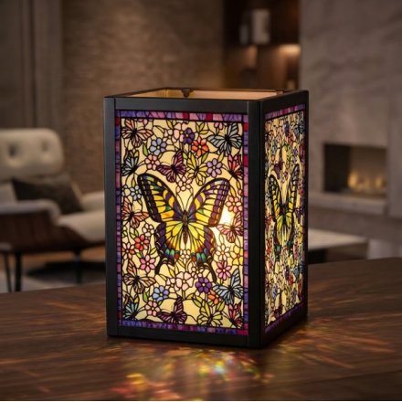 Stained Glass Tealight Butterfly Candle Holder, 15cm