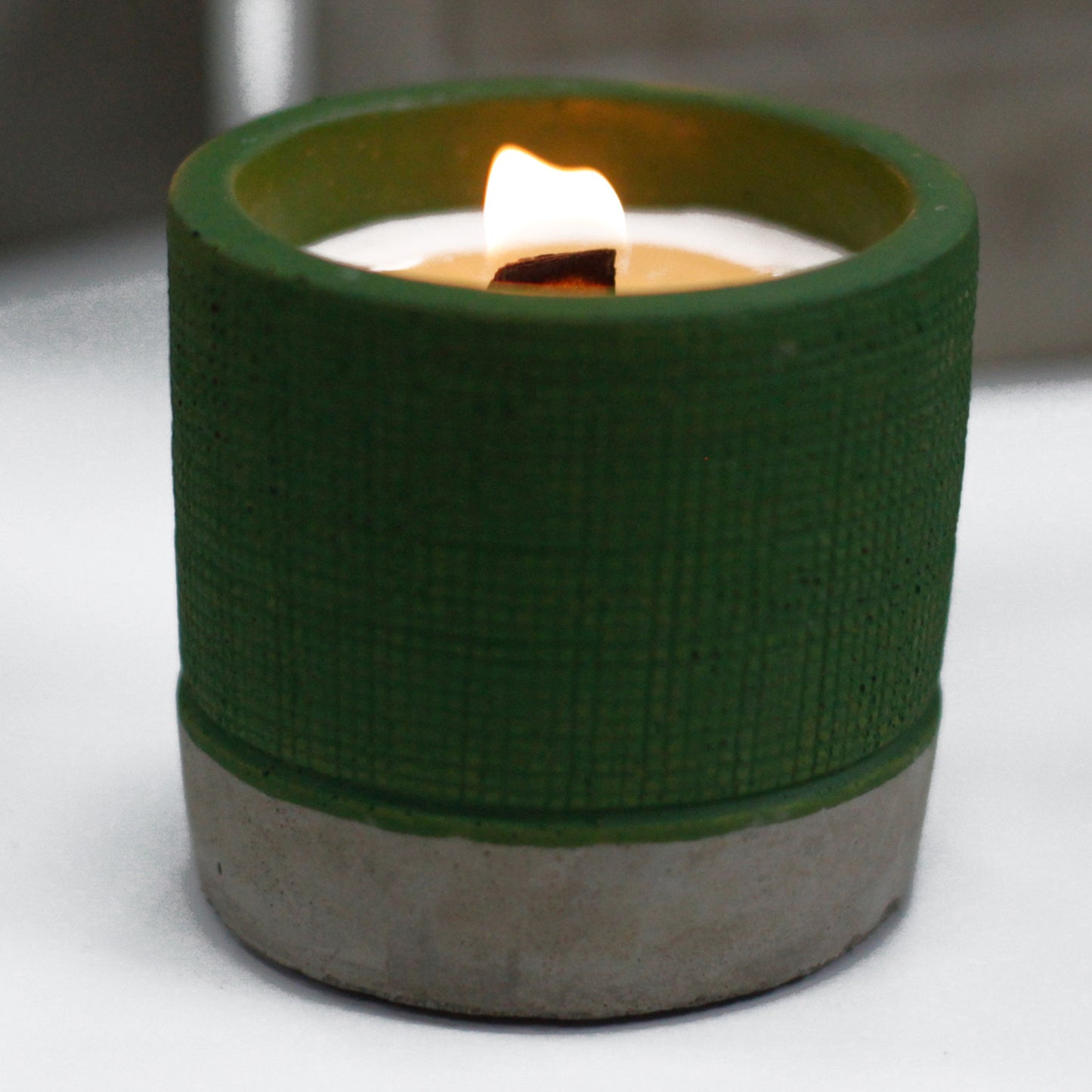 Concrete Wooden Wick Candle Pot - Green - Sea Moss & Herbs