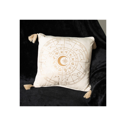 35CM SQUARE OFF WHITE ASTROLOGY WHEEL CUSHION