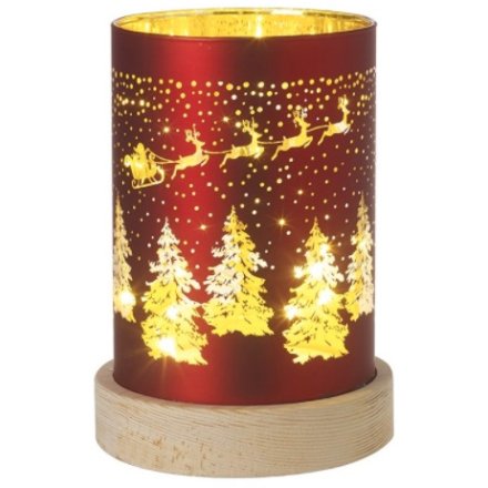 Small Red Glass Light Up Sleigh Scene
