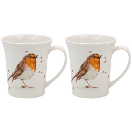 Set of 2 Robins Mug, 12cm