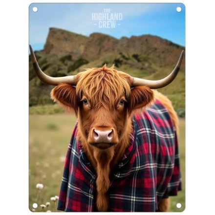 Arthur's Seat Highland Cow Metal Sign, 20cm