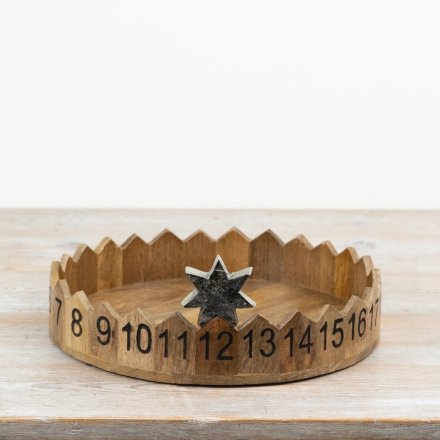 Wooden Tray Advent Calendar with Metal Star