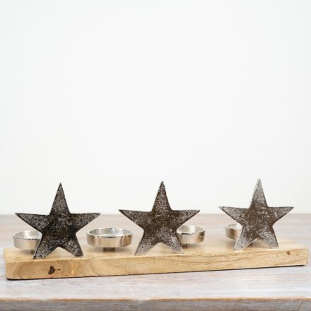 Star Candle Holder on Wood Base 46cm