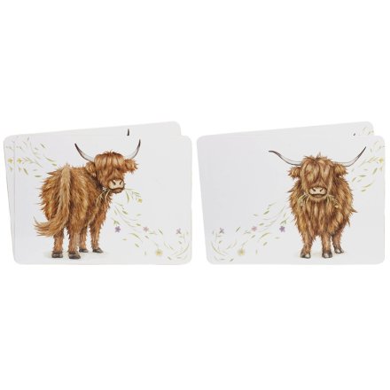 Set of 4 Highland Cow Placemats, 29cm