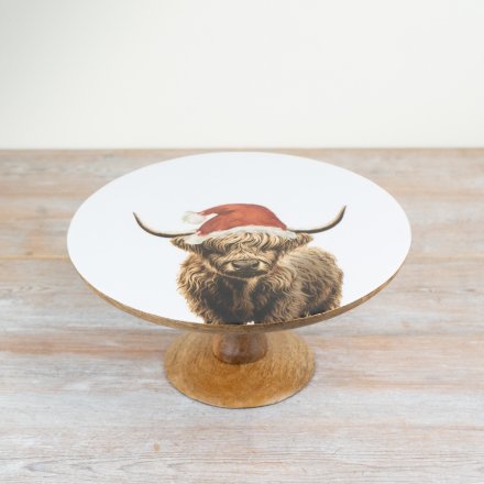 25cm Festive Highland Cow Cake Stand