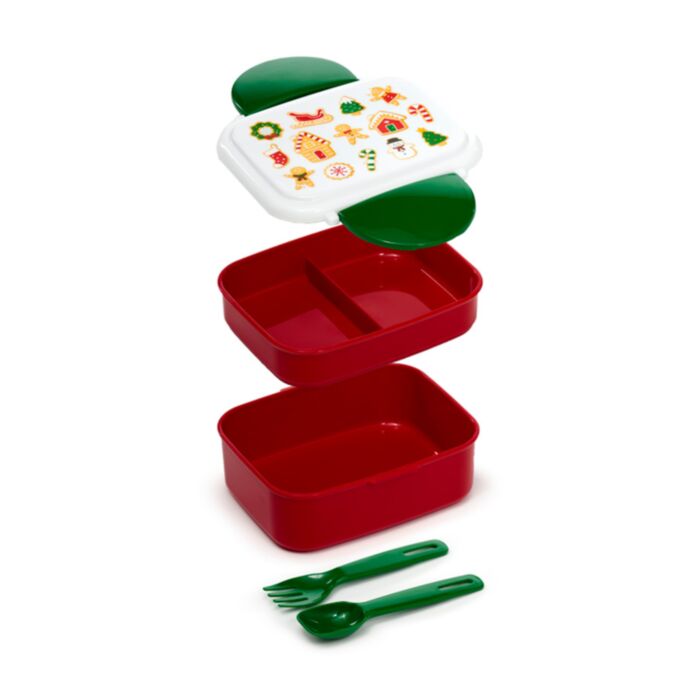 Christmas Baker Street Gingerbread Clip Lock Stacked Bento Lunch Box with Cutlery