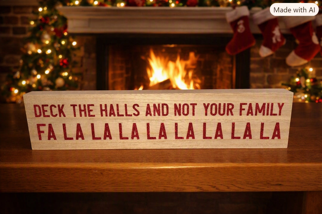 Deck the Halls Wooden Sign with Bio-Degradable Glitter
