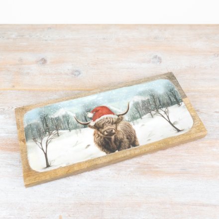 Snow Highland Cow Tray, 30cm