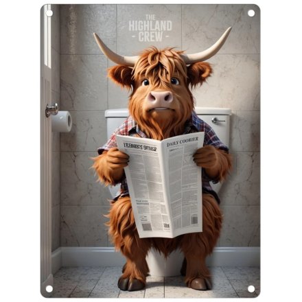 Highland Cow Toilet Time Metal Sign, 20cm