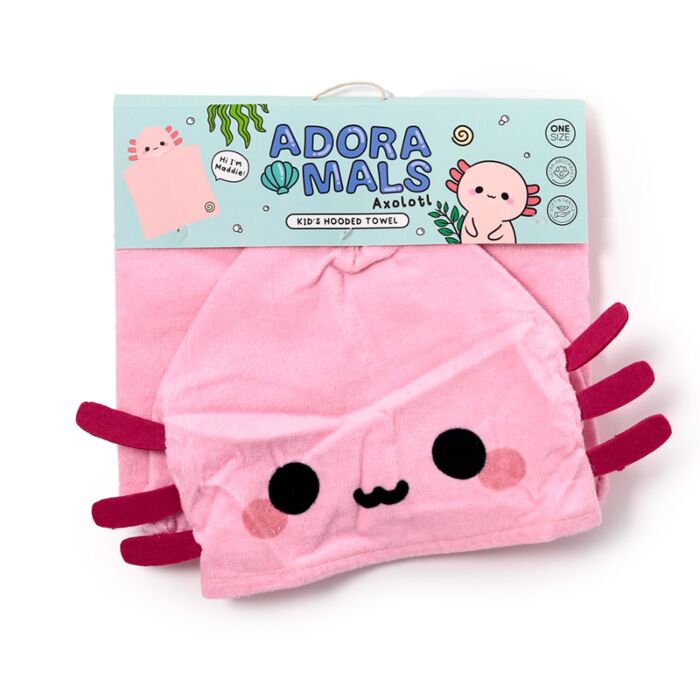Kids Hooded Towel - Adoramals Maddie the Axolotl