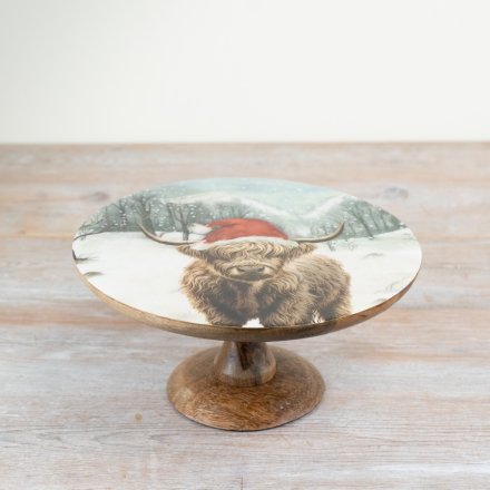 Festive Highland Cow Cake Stand 25cm