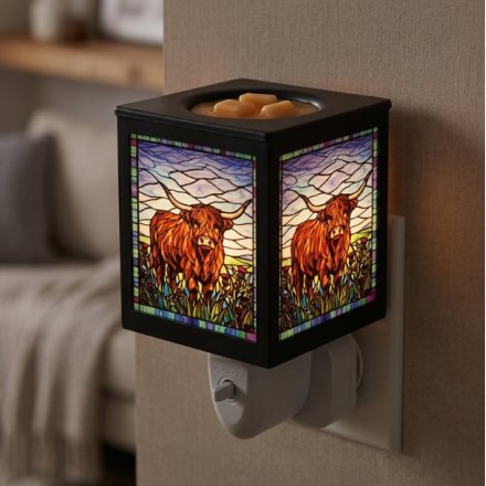 Highland Cow Stained Glass Plug In Lamp, 14cm