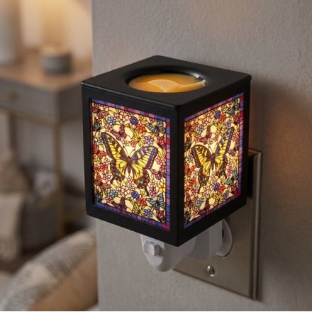 Stained Glass Plug In Butterfly Lamp, 14cm