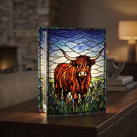 Stained Glass LED Light Highland Cow Plaque, 21cm