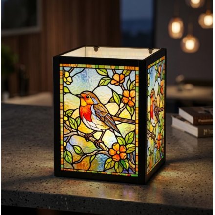 Stained Glass Tealight Robin, 15cm