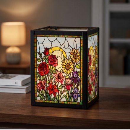 Stained Glass Tealight Flower Holder, 15cm