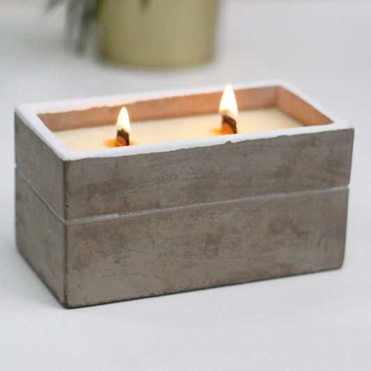 Concrete Wooden Wick Candle Large Box - Spiced South Sea Lime