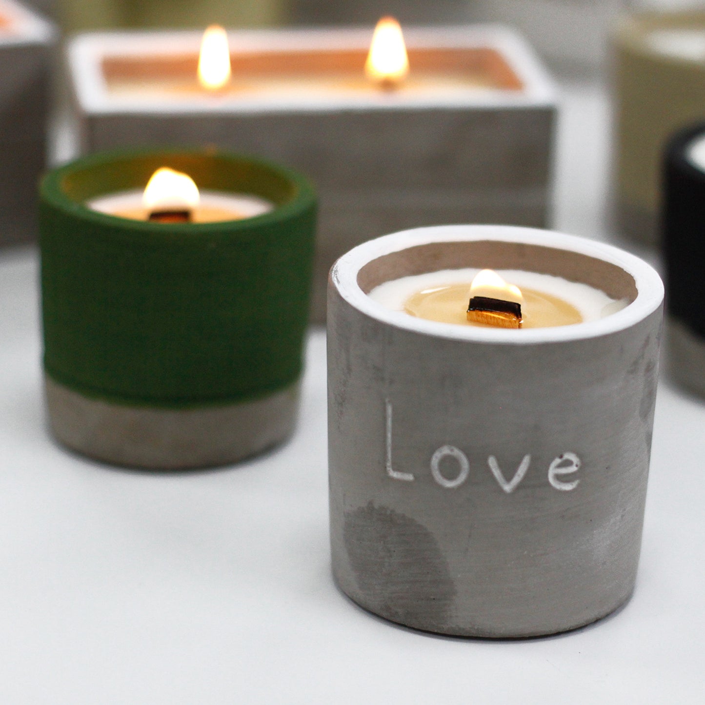 Concrete Wooden Wick Candle Med Pot - Love - Purple Fig & Casis