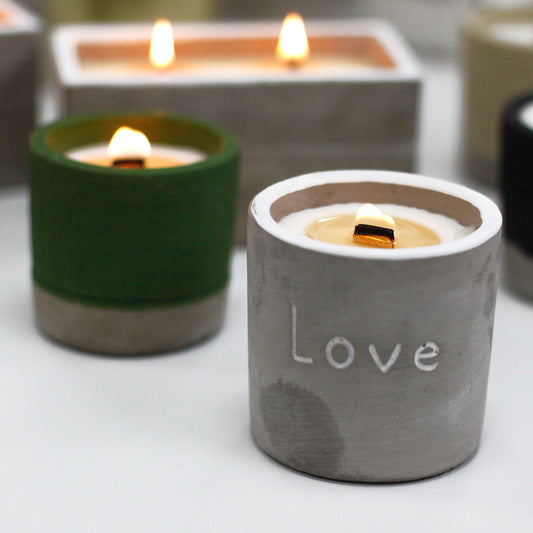 Concrete Wooden Wick Candle Med Pot - Love - Purple Fig & Casis