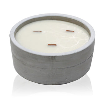 Concrete Wooden Wick Candle Large Round - Crushed Vanilla & Orange