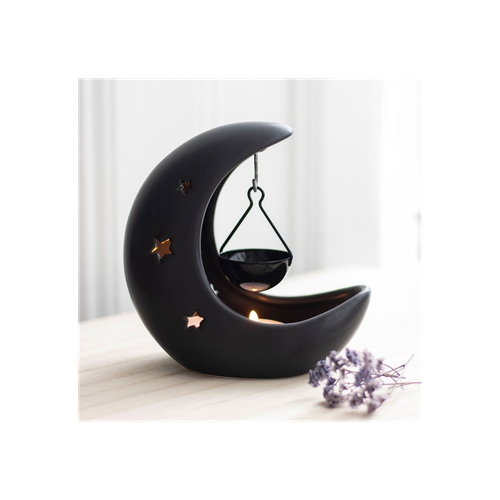 BLACK CRESCENT MOON HANGING OIL BURNER