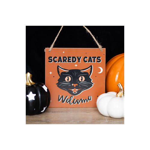 SCAREDY CATS WELCOME HANGING SIGN