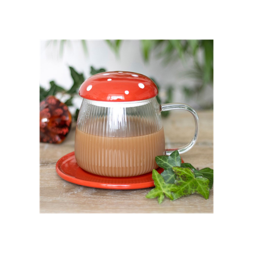 GLASS MUSHROOM MUG AND SAUCER