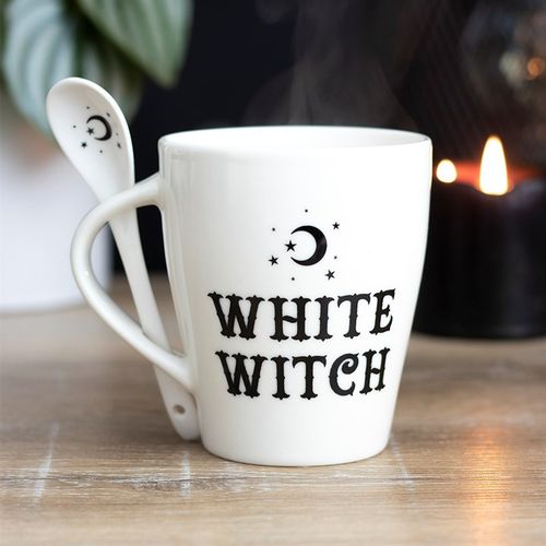 WHITE WITCH MUG AND SPOON SET