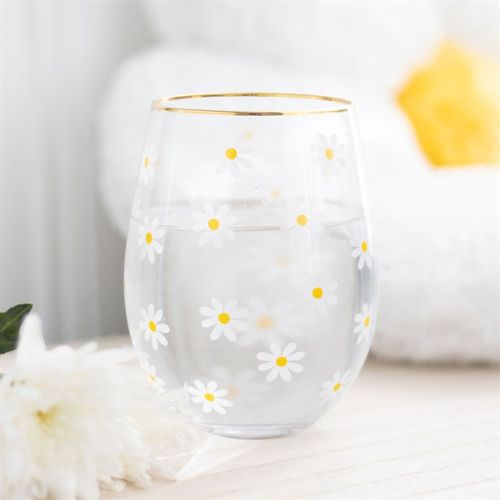 ALL OVER DAISY PRINT STEMLESS WINE GLASS