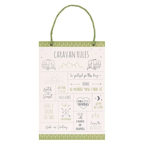 30CM HAPPY CAMPER CARAVAN RULES HANGING SIGN - LAST CHANCE