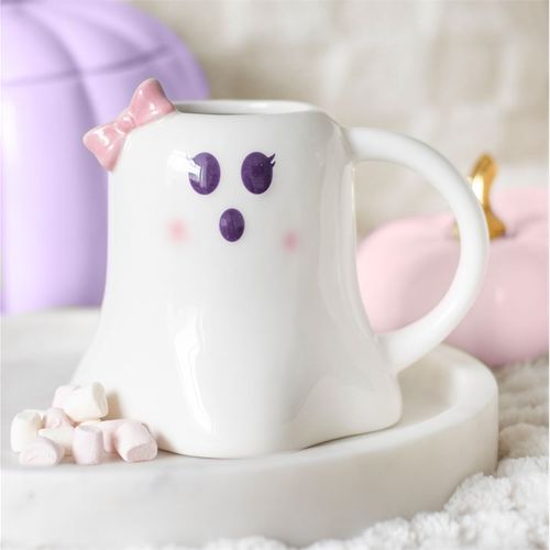 MRS BOO GHOST SHAPED MUG WITH BOW