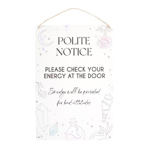 CHECK YOUR ENERGY AT THE DOOR METAL HANGING SIGN