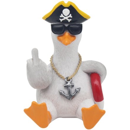 Pirate Seagull Deco with Sunglasses & Middle Finger, 14cm