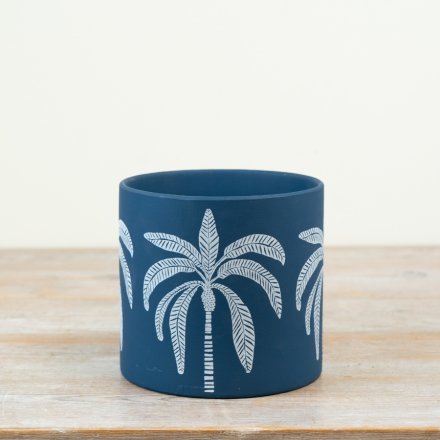 Blue Palm Tree Planter, 16.5cm