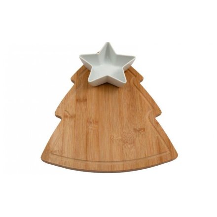 3PC Tree Serving Board With Bowl & Cheese Knife, 26cm