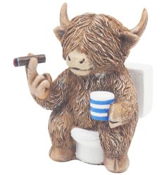 Brown Highland Cow on Toilet, 12cm