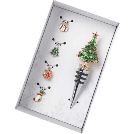 Festive Drink Charm And Tree Stopper Set