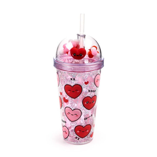 Double Walled Cup with Lid, Straw & Charms - J'Adoramals Hearts