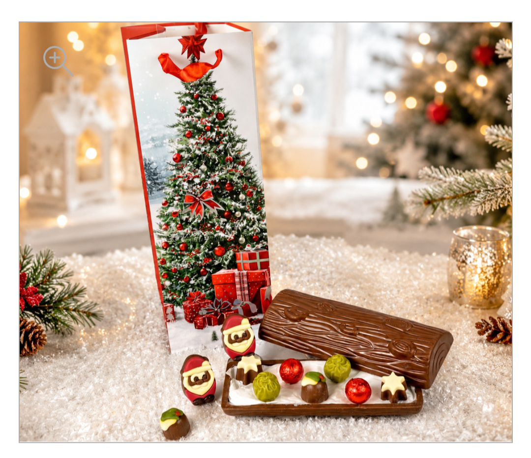 Festive Christmas Log. 10 Luxury Chocolates Inside 2 Thick Milk Chocolate Logs in a Gift Bag