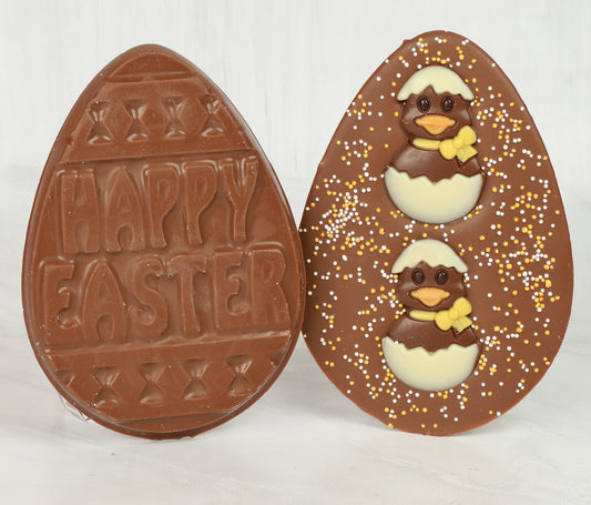 Flat Milk Chocolate Egg with Hatching Milk & White Chocolate Chicks