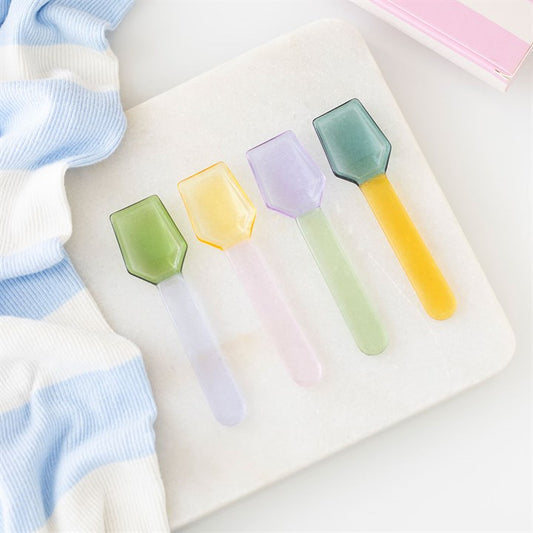Set of 3 Pastel Glass Dessert Spoons