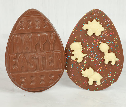 Dinosaur Milk Chocolate Flat Easter Egg with White Chocolate Dinosaurs