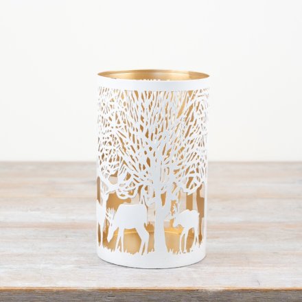 Iron Votive Candle Holder in White and Gold 20 cm