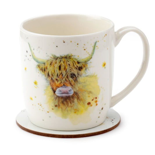 Porcelain Mug & Coaster Set - Jan Pashley Highland Coo