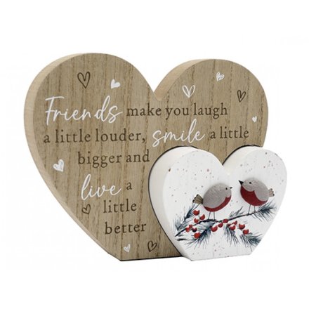 Robin Friends Double Heart Plaque, 22cm