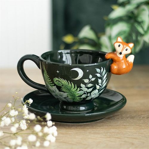 Green Forest Tea Cup with Fox