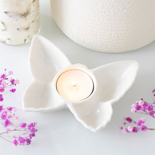 White Butterfly Tealight Candle Holder