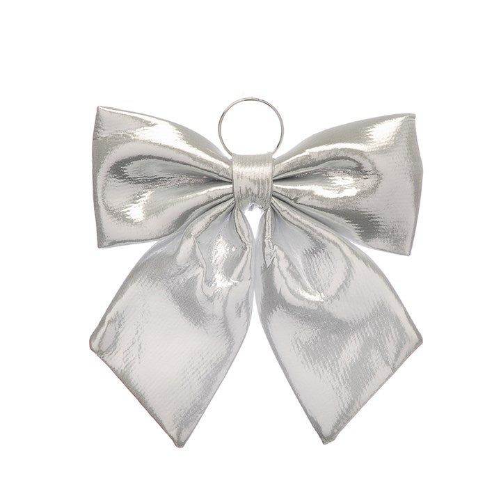 34cm Silver Metallic Fabric Bow