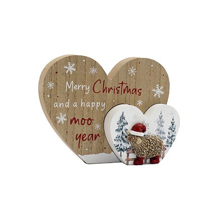Double Heart Highland Cow Deco, 22cm
